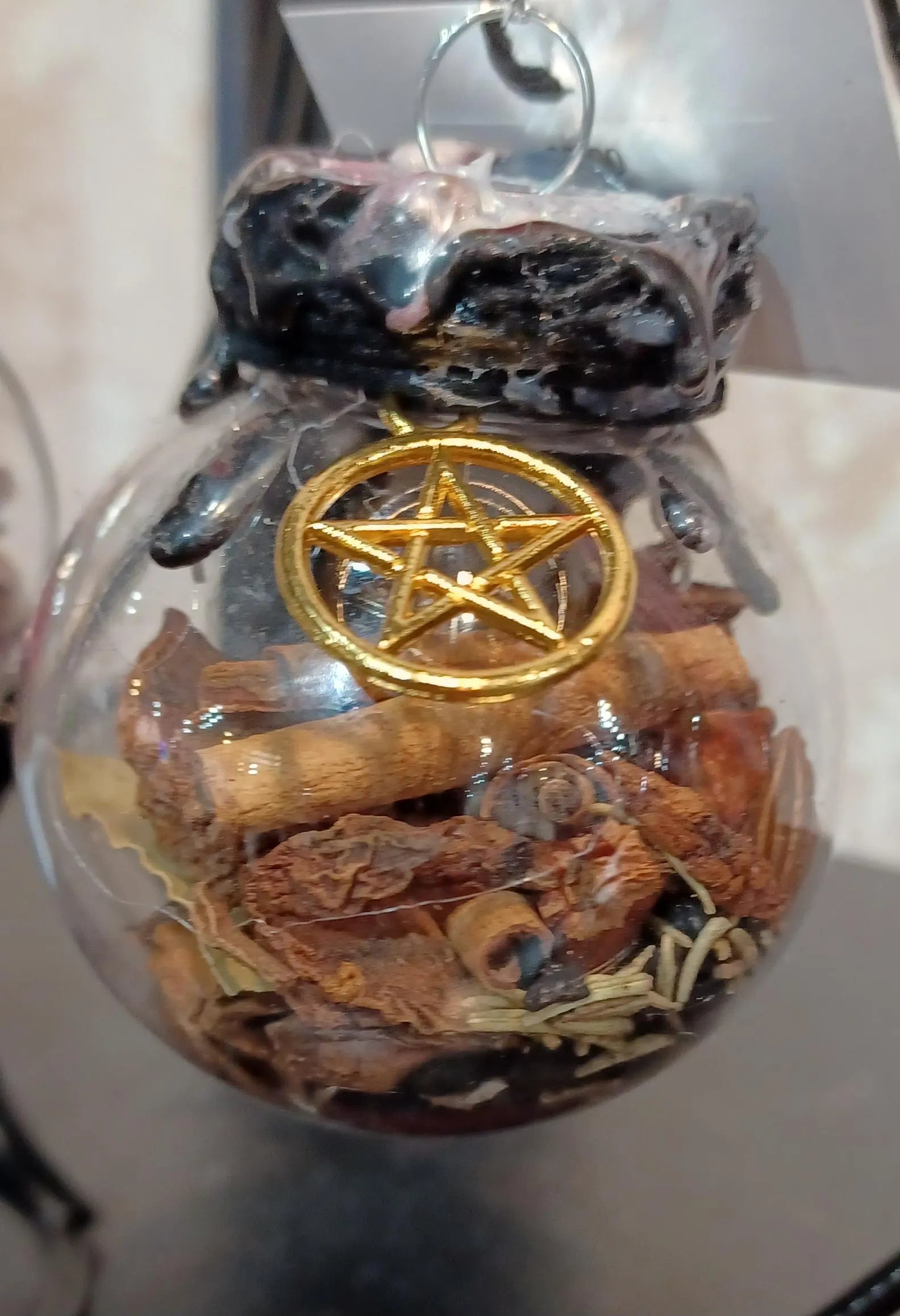 Handcrafted Witch Ball: Dried Flowers, Herbs, Crystals
